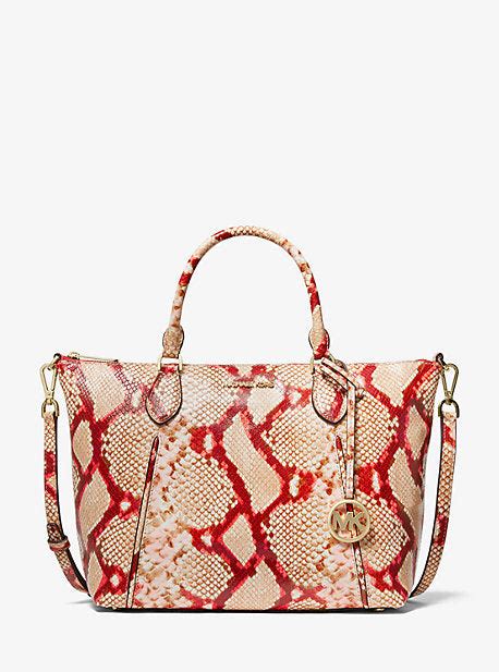 michael michael kors lenox large python embossed leather satchel|MICHAEL MICHAEL KORS LENOX Python Print Embossed .